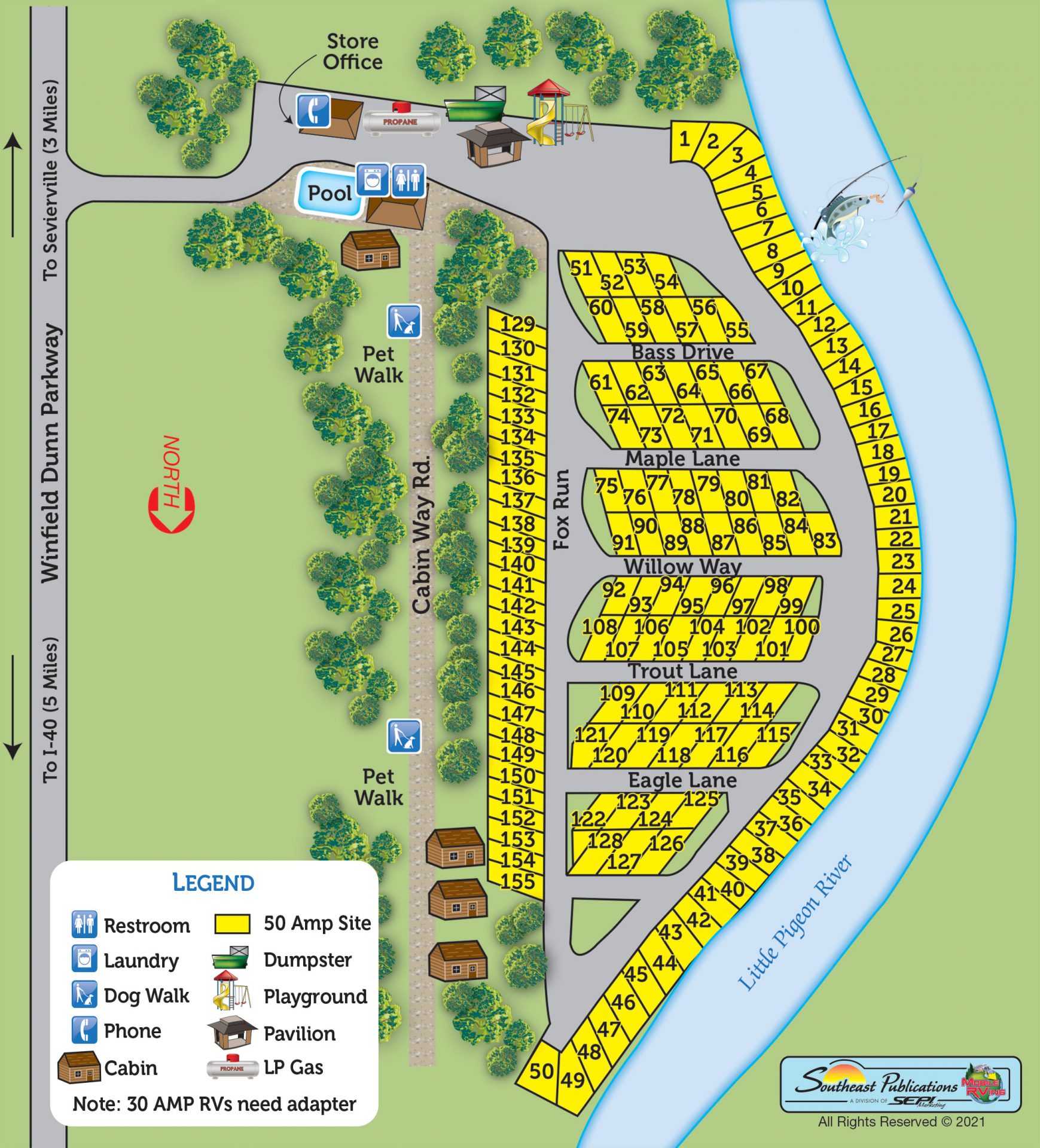 Ripplin Waters RV Park & Campground Park Map